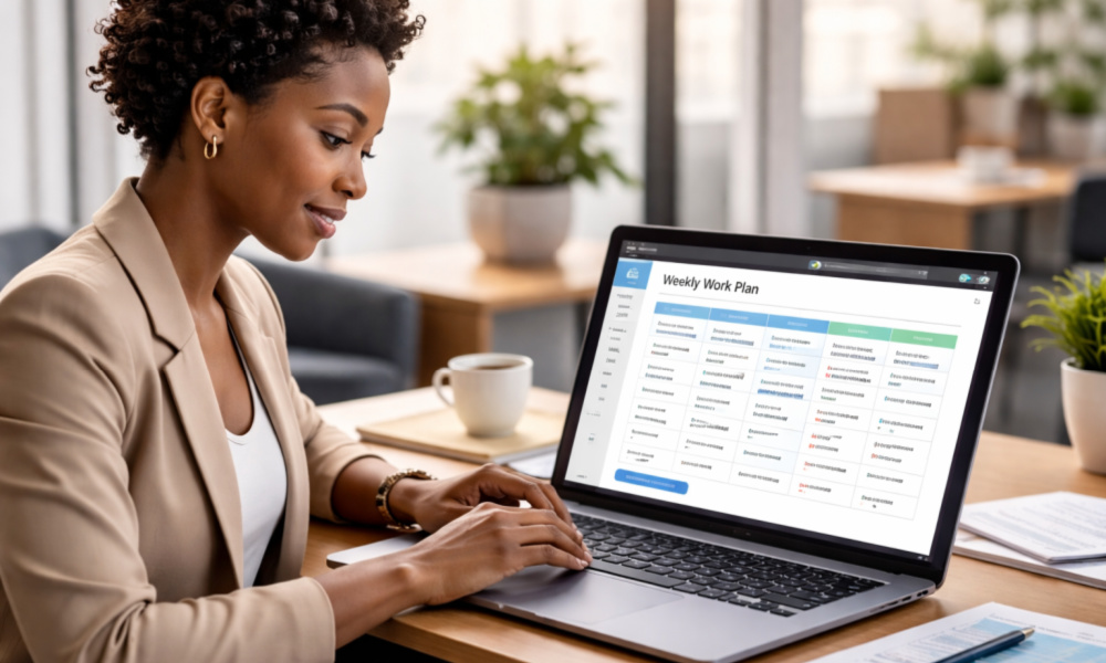 Professional Reviewing AI-Generated Work Plan