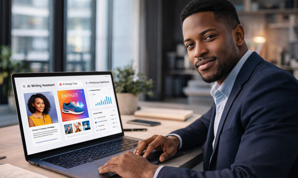 Entrepreneur using AI tools for productivity and business growth