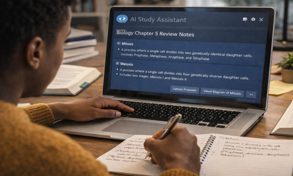 Student Reviewing AI-Generated Study Notes